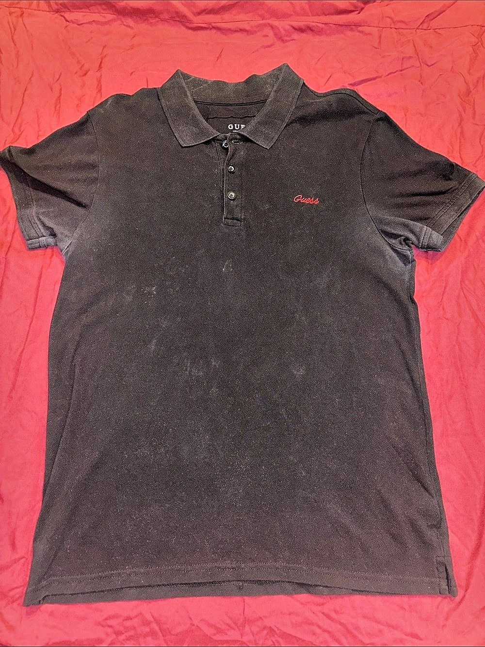 Guess Men's Polo Shirt Black Size Medium
